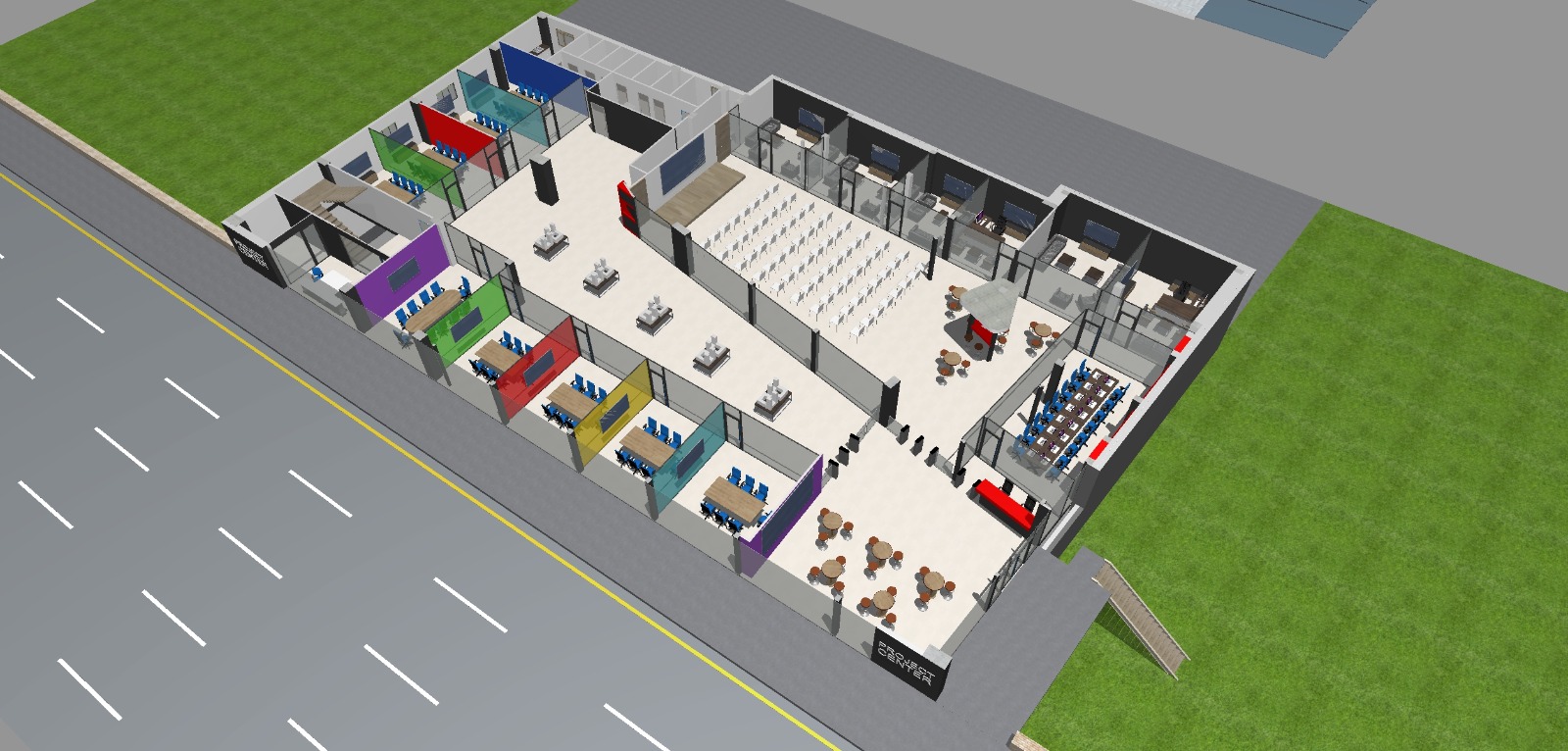 Project Center kat planı: onlarca bağımsız satış ofisi, sunum salonu ve VIP odalar